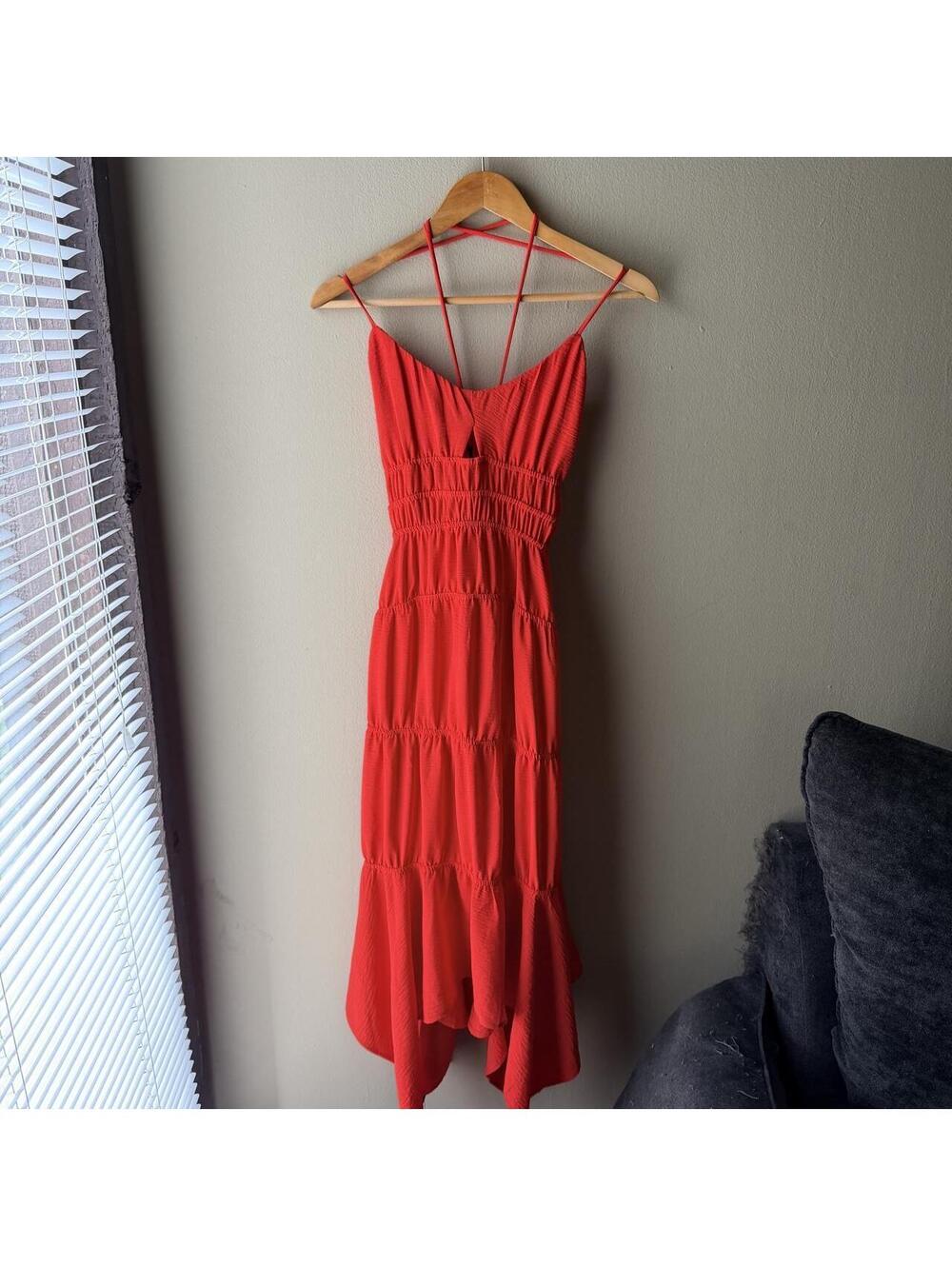 Monteau Los Angeles Red Tiered Midi Dress ❤️ Size M